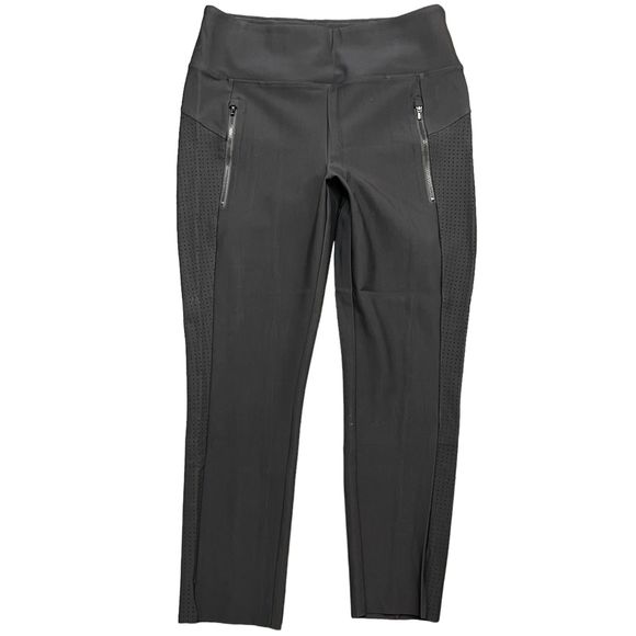 Athleta Stellar Crop Pants Black High Rise Lined Leggings Size M Pockets - Picture 2 of 8